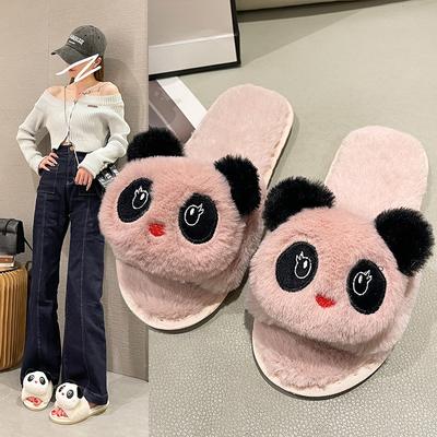 Cartoon panda herfst en winter katoenen pantoffels huishoudelijk schattig indoor pluche pantoffels antislip platte zool pluizige eenwoord pantoffels