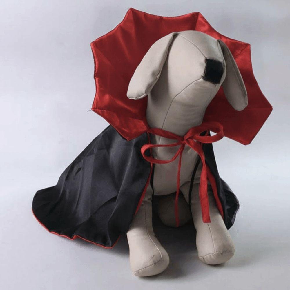 Stand Collar Pet Gothic Costume Tie Closure Horns Dog Horn Headband Two Sizes Available Red Black Contrast Cat Gothic Cloak