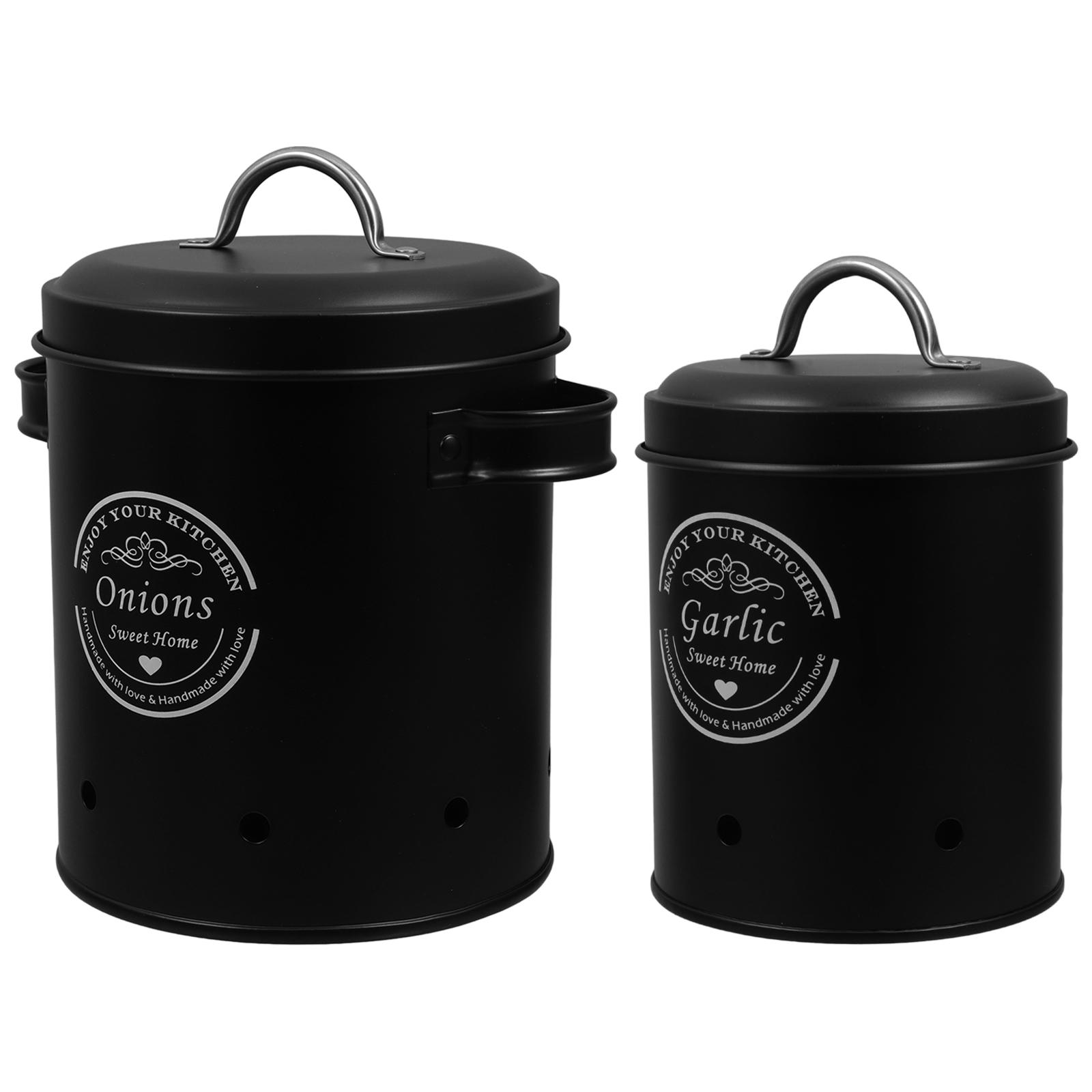 

Vegetable Storage Tank Potato Garlic Keeper Saver Keeer Jar Fruit Basket Iron Holder Countertop Canisters for Kitchen чорний