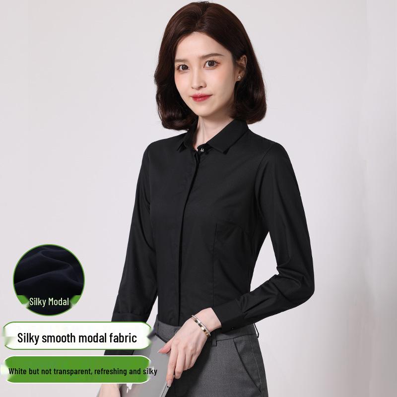 Women's Long Sleeve Professional White Stretch Shirt for College Students and Teachers