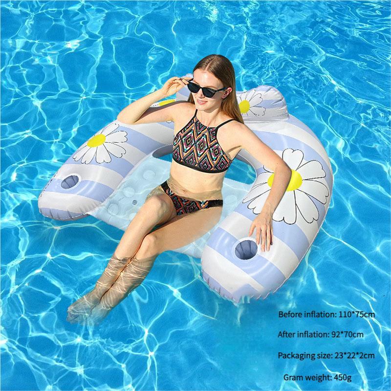 

Надувное U-образное кресло-шезлонг с мерцающей поверхностью и съемным солнцезащитным козырьком, водный гамак для пляжного плавания и непринужденного плавания синий