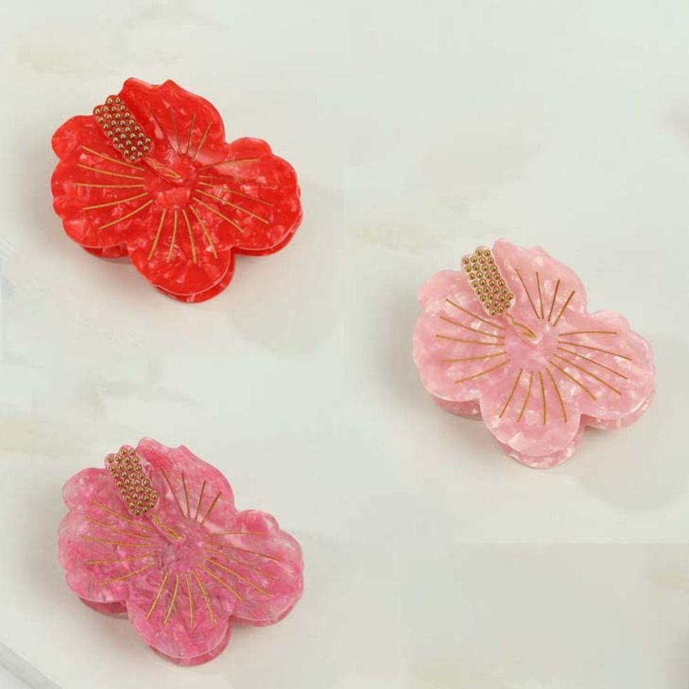 Japanese Style Peach Blossom Shark Clip Waterproof Flower Hairgrips  Ponytail Holder