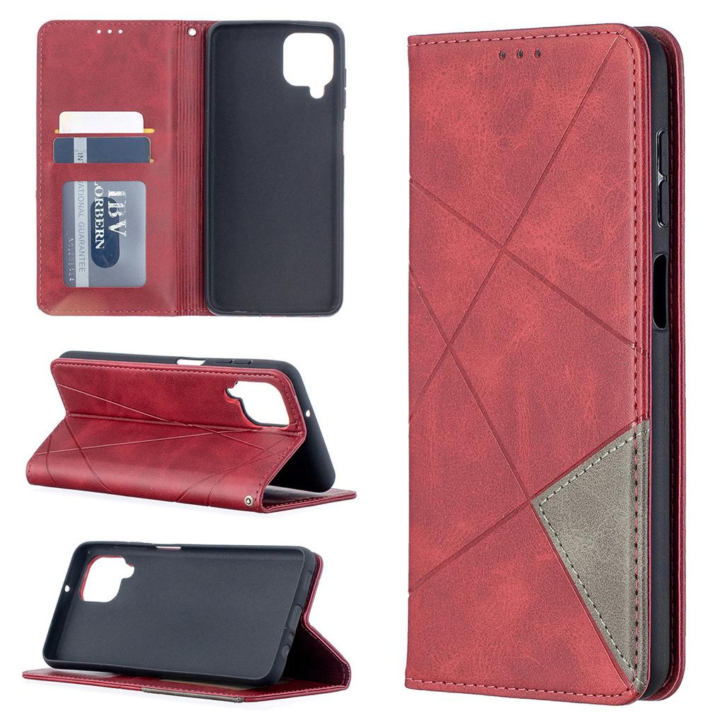 Suitable for Samsung S21 mobile phone leather case A02S prismatic splicing magnetic card holder protective case A72 leather case