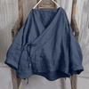 Womens Fashionable Solid Color V-neck Long Sleeved Lace Cotton And Linen Loose Shirt Top