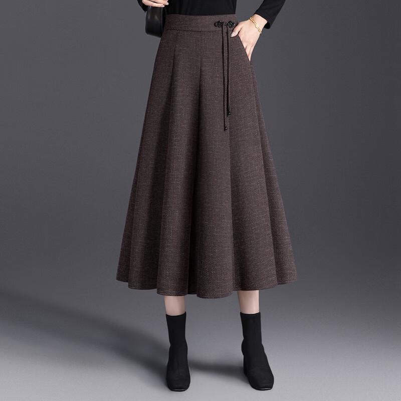 New Chinese Style Retro High-Waisted A-Line Midi Skirt