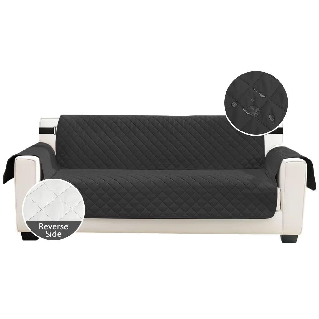 

Waterproof Quilted Sofa Cover Anti-wear Slipcovers W/ Non Slip Elastic Straps Washable Couch Covers for Kids Pets Sofa Protector 1 Seater чорний