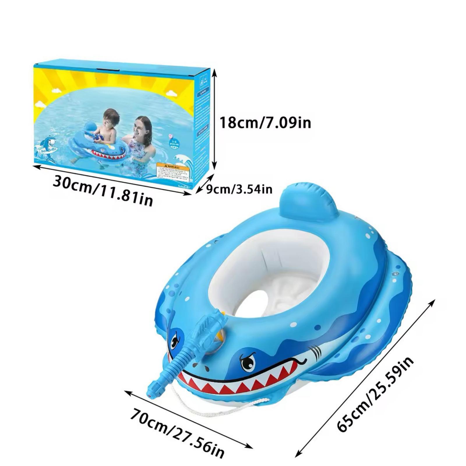 

Inflatable Baby Swimming Ring Shark Design with Seat and Built-In Water Gun for Toddlers and Young Children Safe Pool Float Accessory One Size синій