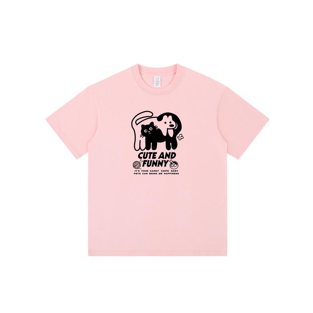 2024 Trendy Cartoon Cats & Dogs Print Unisex Cotton T-Shirt