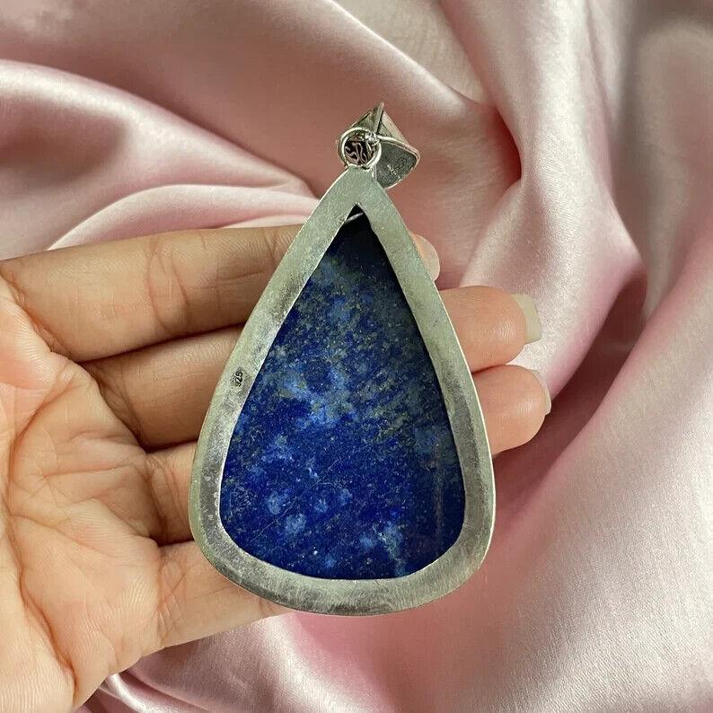 Blauer Lapislazuli Anhänger mit Silberketten-Halskette 925 Sterlingsilber Anhänger