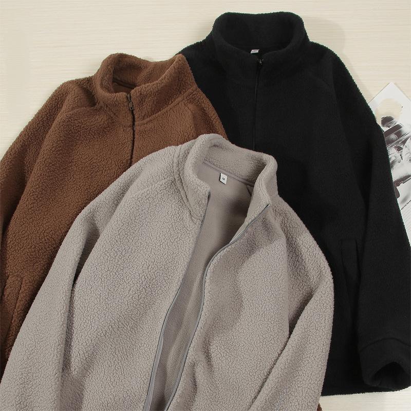 2026 Autumn And Winter New Polar Fleece Jacket Plus Velvet Thickened Solid Color Stand-up Collar Sweater Cardigan Jacket For Men