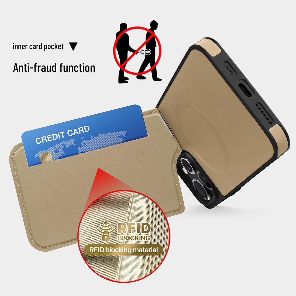 Apple 16 Pro Max Phone Case with Invisible Stand, Magnetic iPhone 15 Card Slot, and Leica Down Jacket Design.