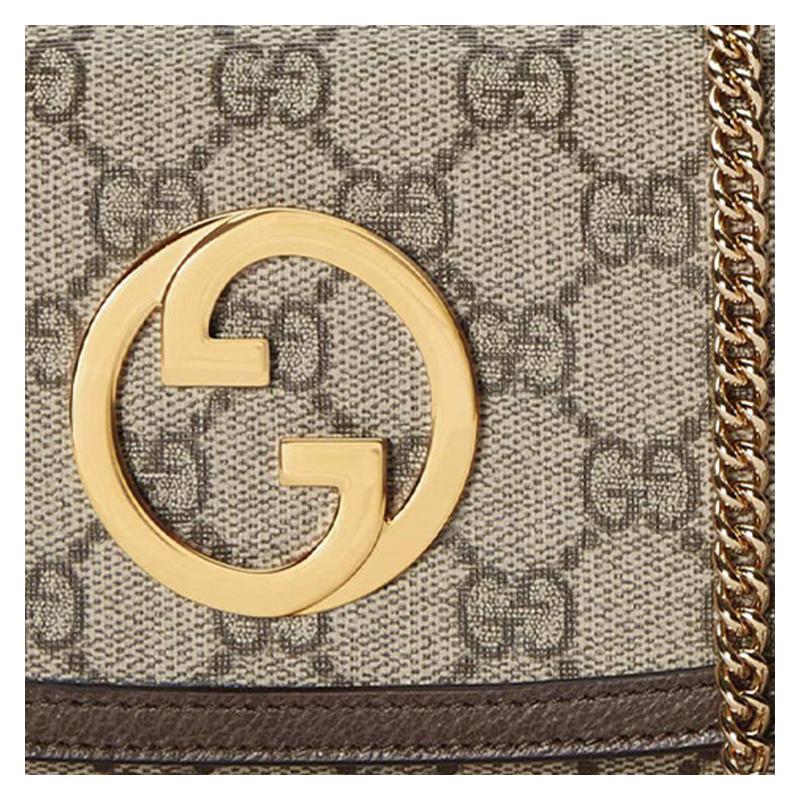Gucci Blondie Round Interlocking G Button Closure Canvas and Leather Shoulder Crossbody Bag Wallet Regular Women's Beige and Ebony