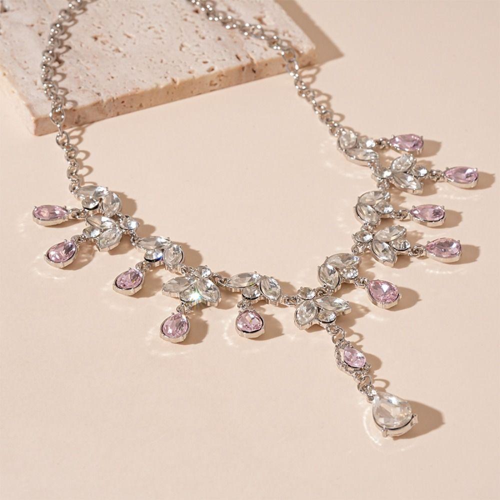 Elegant Water Drop Tassel Necklace Rhinestone Clavicle Chain Fashion Clavicle Necklace  Banquet