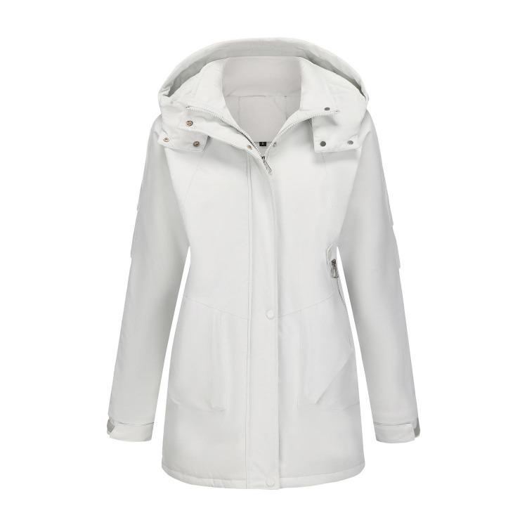 

Windproof Fleece Lined Parka Jackets for Women Detachable Hooded Windcheaters Outdoor Hiking Mountaineering Warm Zipper Coats 3XL білий