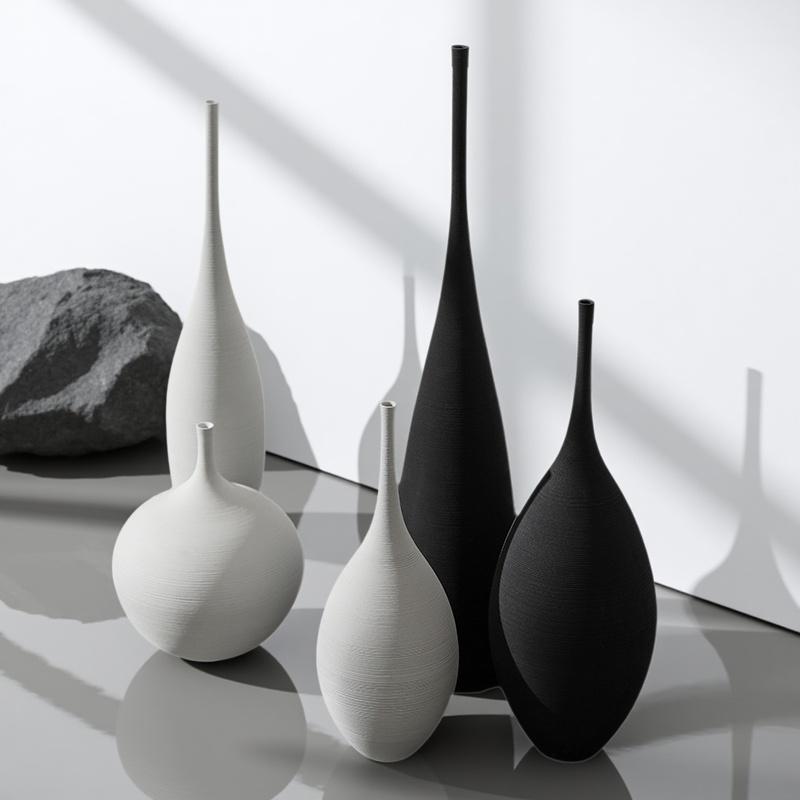 Zestaw białych wazonów ceramicznych w stylu północnoeuropejskim, Nowoczesny minimalistyczny pojemnik na kwiaty, Dekoracja salonu, Dekoracja domu