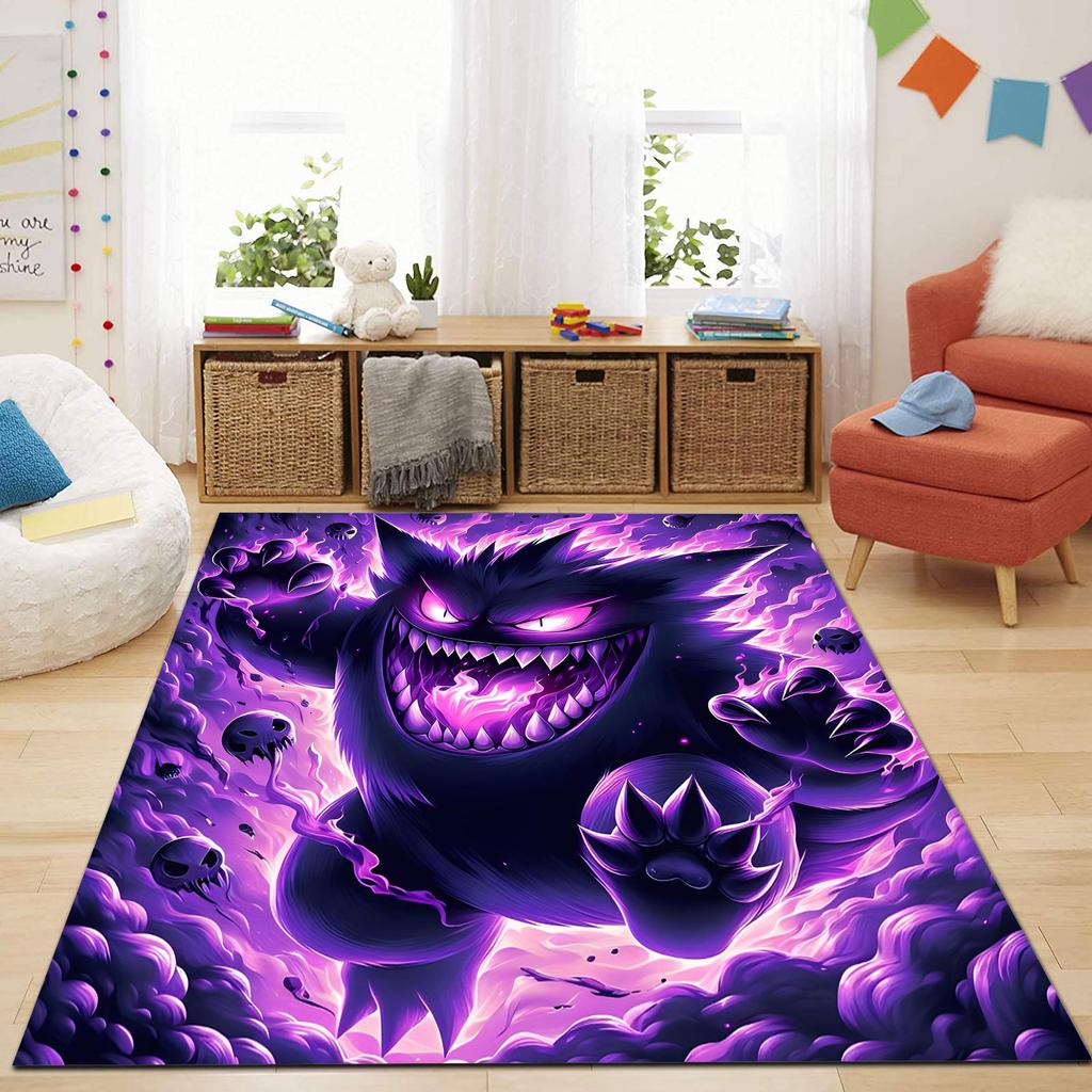 Best Seller! P-Pokemon Cartoon Carpets with Gengar Printed, Living Room Bedroom Floor Mat Balcony Garden Non-Slip Rug Great Gift