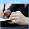 Sophisticated Wide Brass Gold Plated Open Ring For Men Showcasing Classic Fortune Emblem