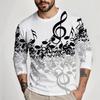Spring and Autumn Men's Long Sleeve Round Neck T-shirt Musical Note Print Comfortable All-match Men's Thin Top