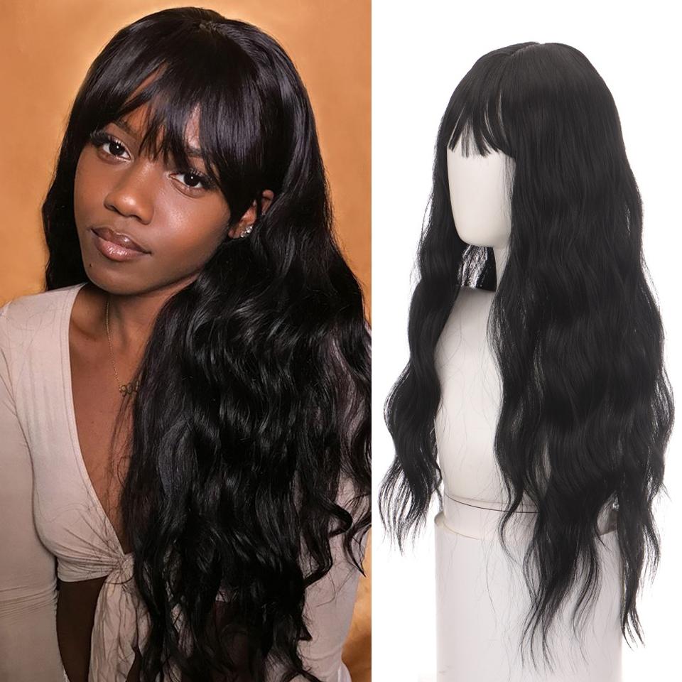 

WTB 70 см длинные вьющиеся волосы синтетический парик женский прямая челка длинные вьющиеся волосы пушистые химические волокна высокотемпературный шелковый парик 70CM