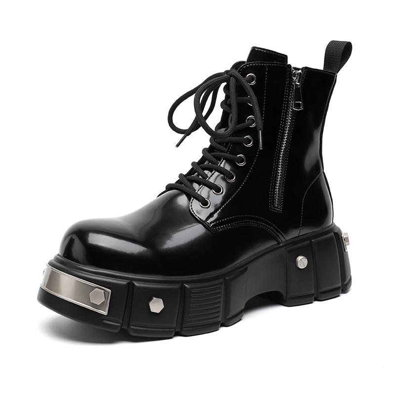 

Новые длинные мужские ботинки Трендовый дизайнерский стиль Повседневные для вечеринок и улицы Лакированные кожаные туфли Толстая подошва универсальные 44 чёрный