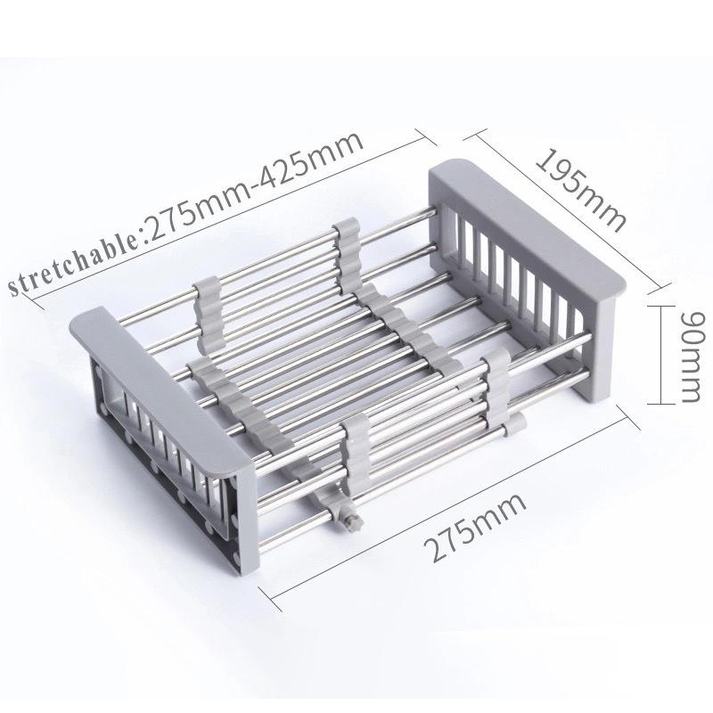 Kitchen Dish Drying Rack,over Sink Telescopic Stainless Steel Dish Rack/drainer,adjustable Vegetable Fruit Drain Basket For Sink