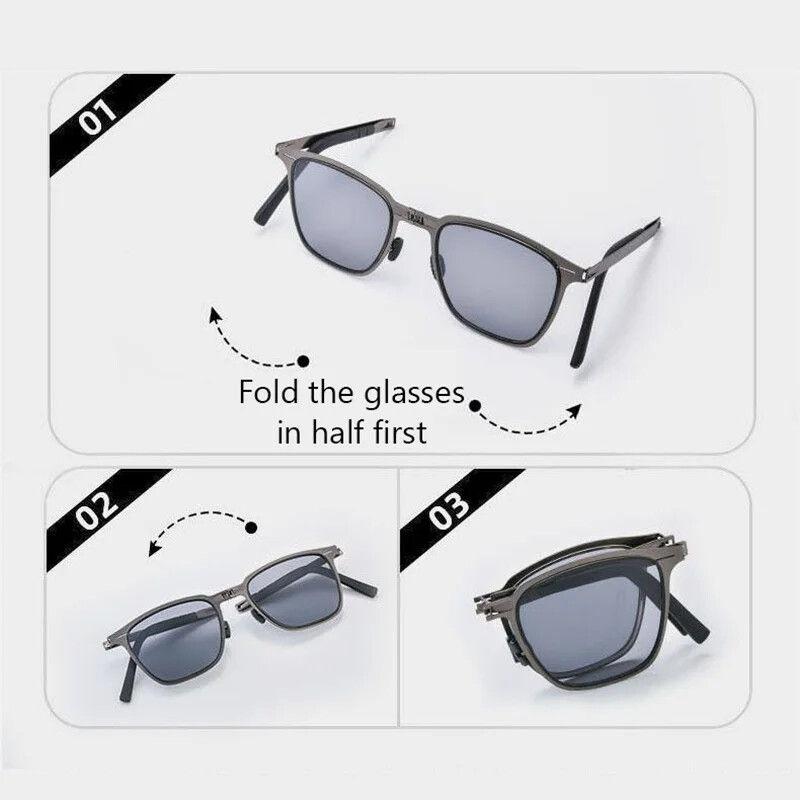 Ultra Light Stainless Steel Folding Sunglasses Polarized Driving Glasses for Men Women Eyewear