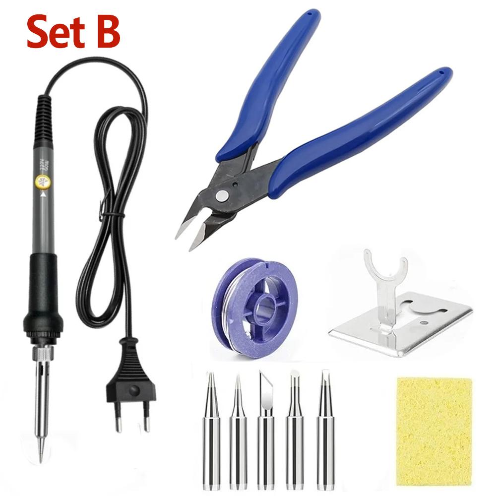 60W EU Plug Electric Soldering Iron Adjustable Temperature Portable Kit Welding Repair Rework Station Heating Pen Repair Tools