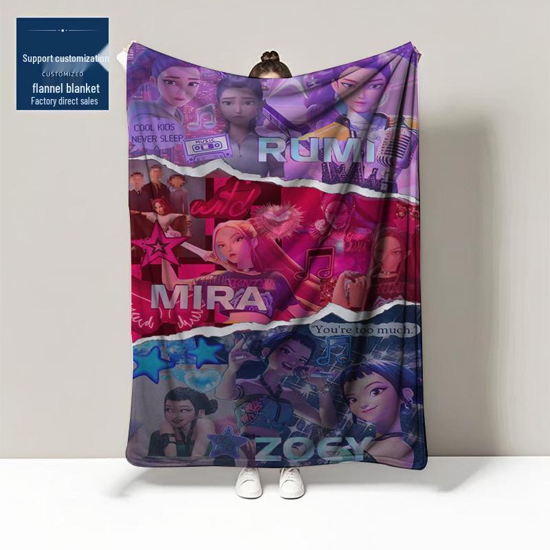 K-POP Demon Hunter Team Flannel Blanket – Custom Pattern Air Conditioning & Leg Cover Blanket
