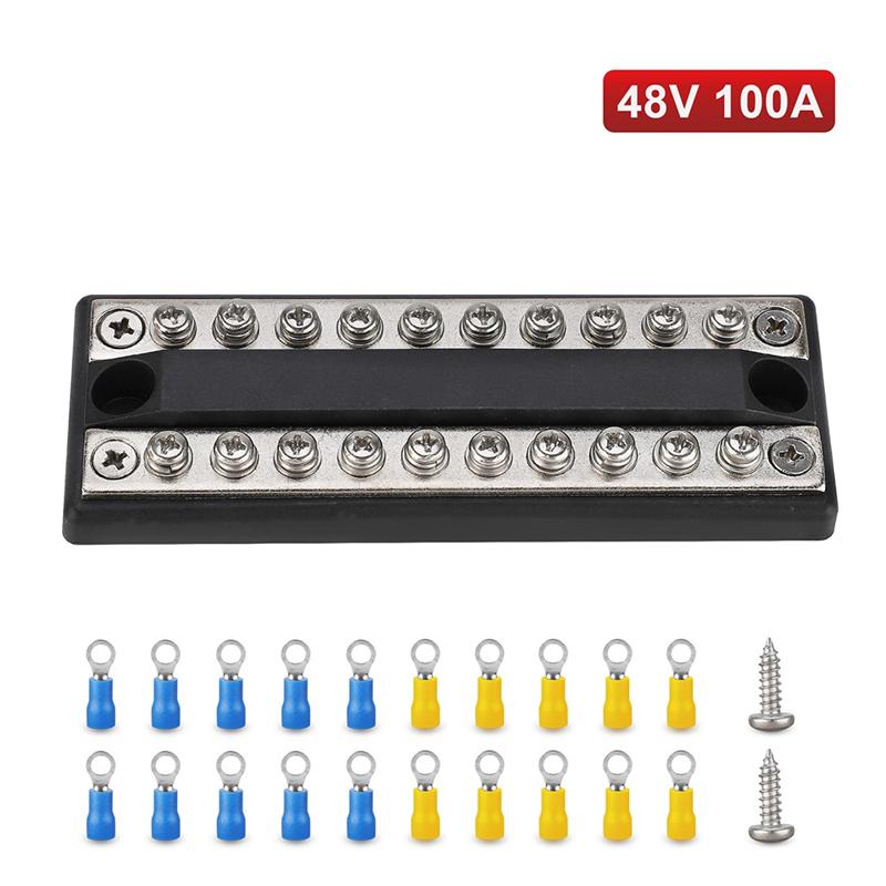 A16P-Heavy-Duty 100A Bus Bar Power Terminal Block For Positive Negative Connections In RV, Boat, Truck