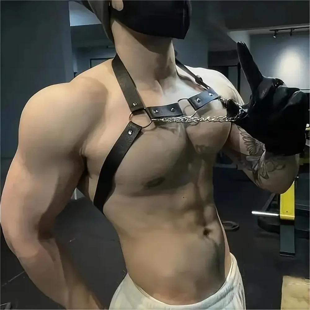 Men'S Black Leather Straps Adjustable Sexy And Charming Body Decoration With Date Party Party Holiday Clothing Accessories