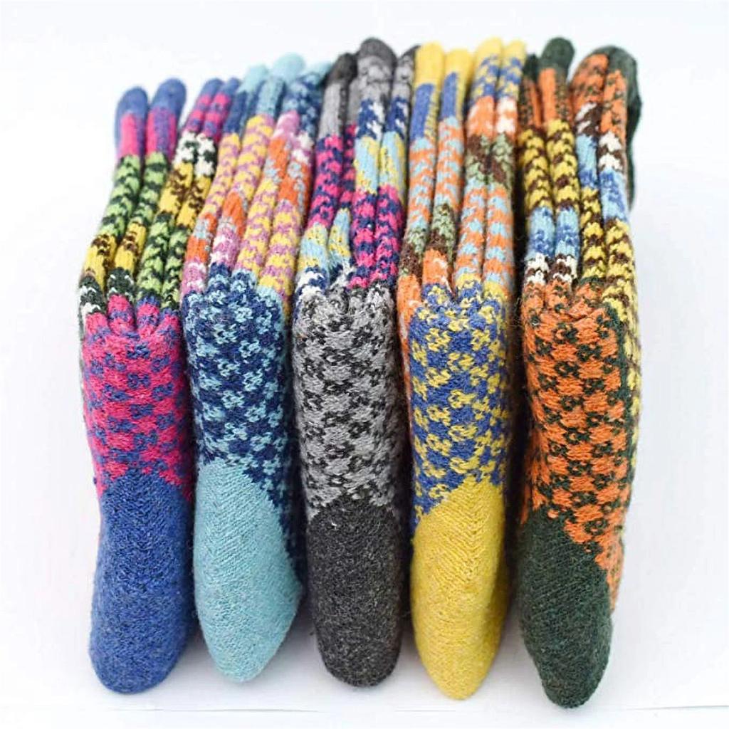 Womens Vintage Winter Soft Warm Thick Cold Knit Wool Socks Geometry Print