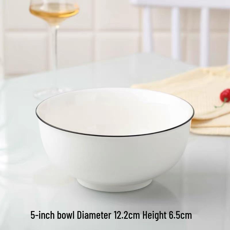 High-Temperature White Porcelain Tableware Set: Black Line Ceramic Bowls, Plates, and Chopsticks