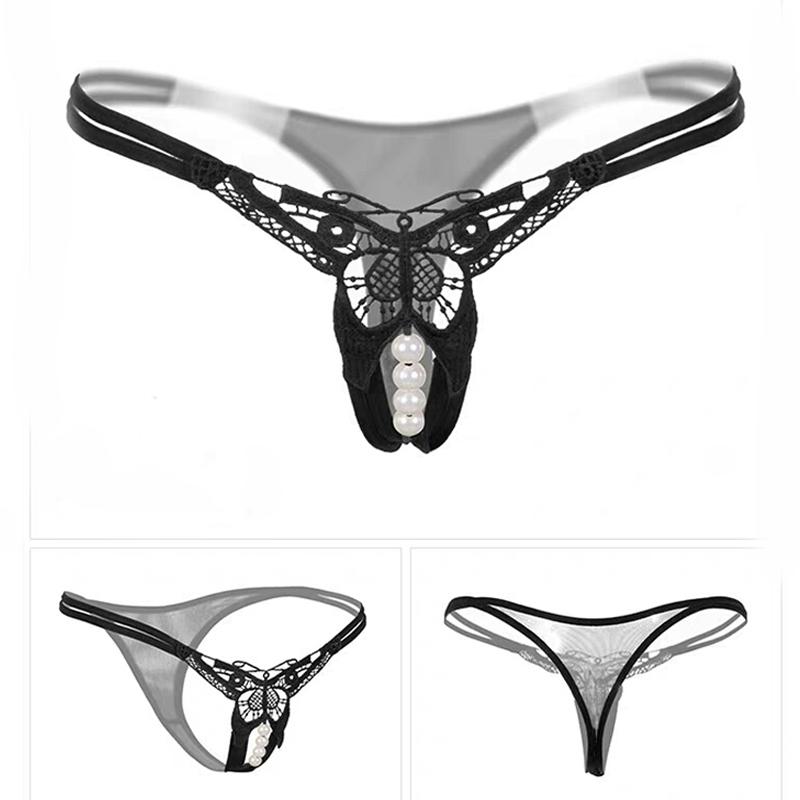 Sexy Women Underwear Panties Female Massage Pearl Lingerie G-stings Hollow Thong Young Girls Hot Embroidery Lace T-back Panties