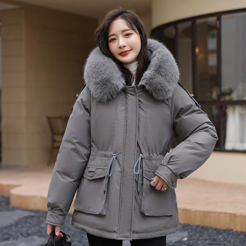 Women's Winter New Korean Style Loose Plush Down Cotton Jacket with Long Section Overcoat