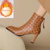 Fashion Genuine Leather Zipper 7.5cm High Heels Women's Short Boots Winter Black Beige Cowhide/sheepskin Short Plush Warm Women Boots 43