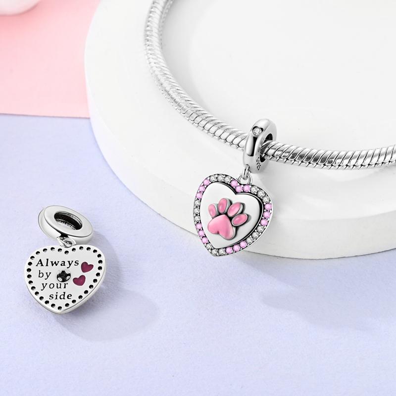 Cute Pink Cat Paw Pendants Copper Original Beads Fit Original Charms Bracelet Beads Jewelry Gifts For Women