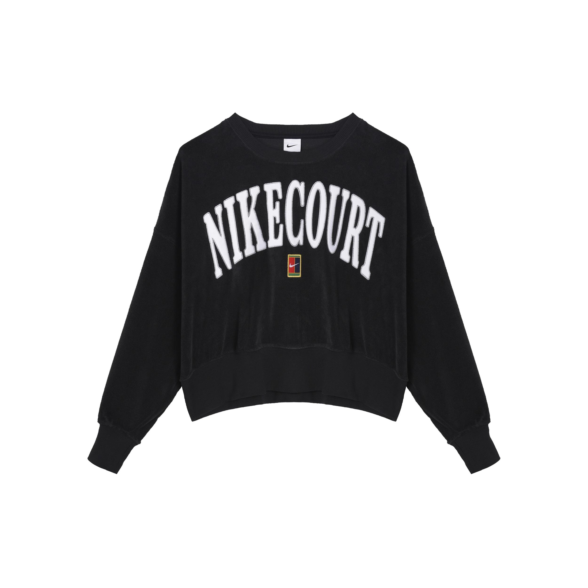 (WMNS) Nike Court Heritage Over-Oversized Crewneck Graphic Tennis Sweatshirt Asia Sizing Black Women s FQ2243-010 S