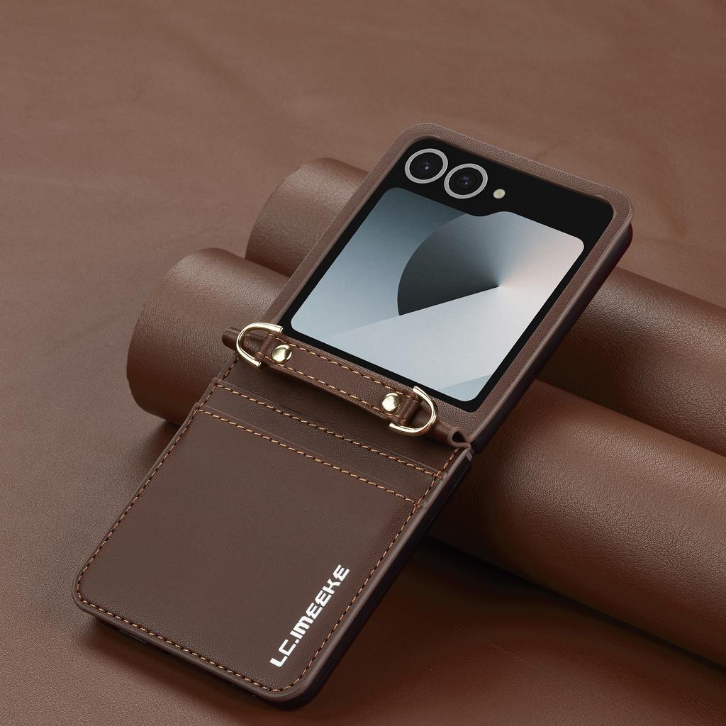 Crossbody Cards Solt Wallet Leather Case For Samsung Galaxy Z Flip 7 6 5 4 5G 3 7FE Flip7 Bag Strap Long Lanyard Business Cover