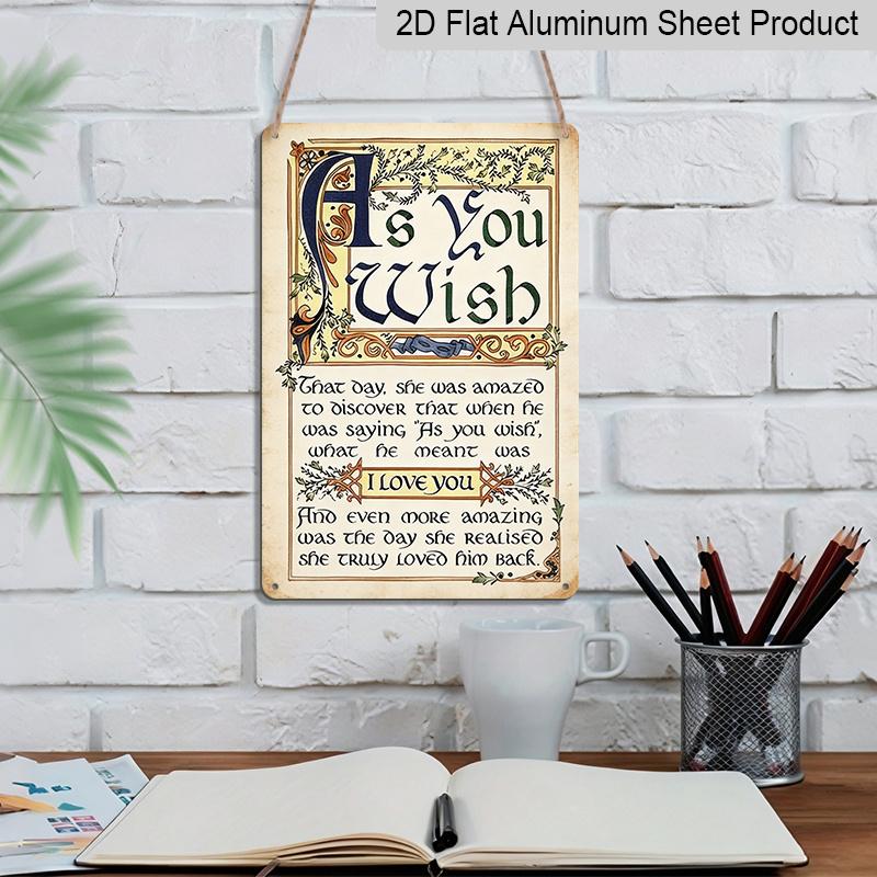 2D Flat, 1pc Vintage 'As You Wish' Love Story Metal Sign - Romantic Wall Art Plaque Suitable for Bedroom, Bar, Garage, Garden, Outdoor Decor