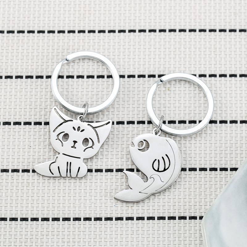 Cat Carp Stainless Steel Keychain Lovely Cartoon Design Fashion Bag Pendant Practical Gift for Friends