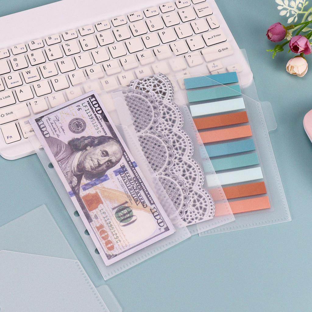A6 5Pcs Colorful Binder Pockets Binder Zipper Folders for 6Ring Notebook Divider Page Waterproof PVC Leaf Document Filing Bag