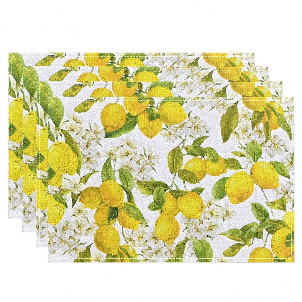 Retro Zitronenmuster Leinen Platzsets Geeignet für Esstisch Moderne Stil Matten Platzset Küche Esstisch Matte Party Dekoration