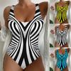 Vintage Abstract Print One Piece Swimsuit Women 2025 Black White Striped Tummy Control Large Size Swimwear Bathing Suit Monokini