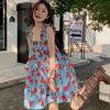 Retro Fungus Edge Floral Dress Suspender Dress Women's Summer Loose and Thin Seaside Vacation Wind Sweet Short Skirt