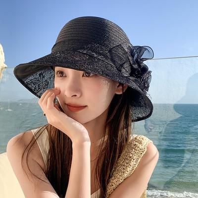 Summer New Women's Elegant Organza Flower Pot Hat Outdoor Travel Shading Sun Protection Cool Fisherman Hat Tide