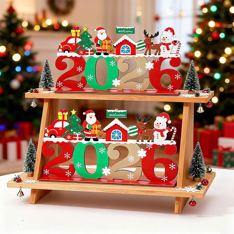 Christmas Wooden Ornament 2026 Santa Claus Snowman Desktop Decoration Christmas Sign For Home New Year Gifts Navidad