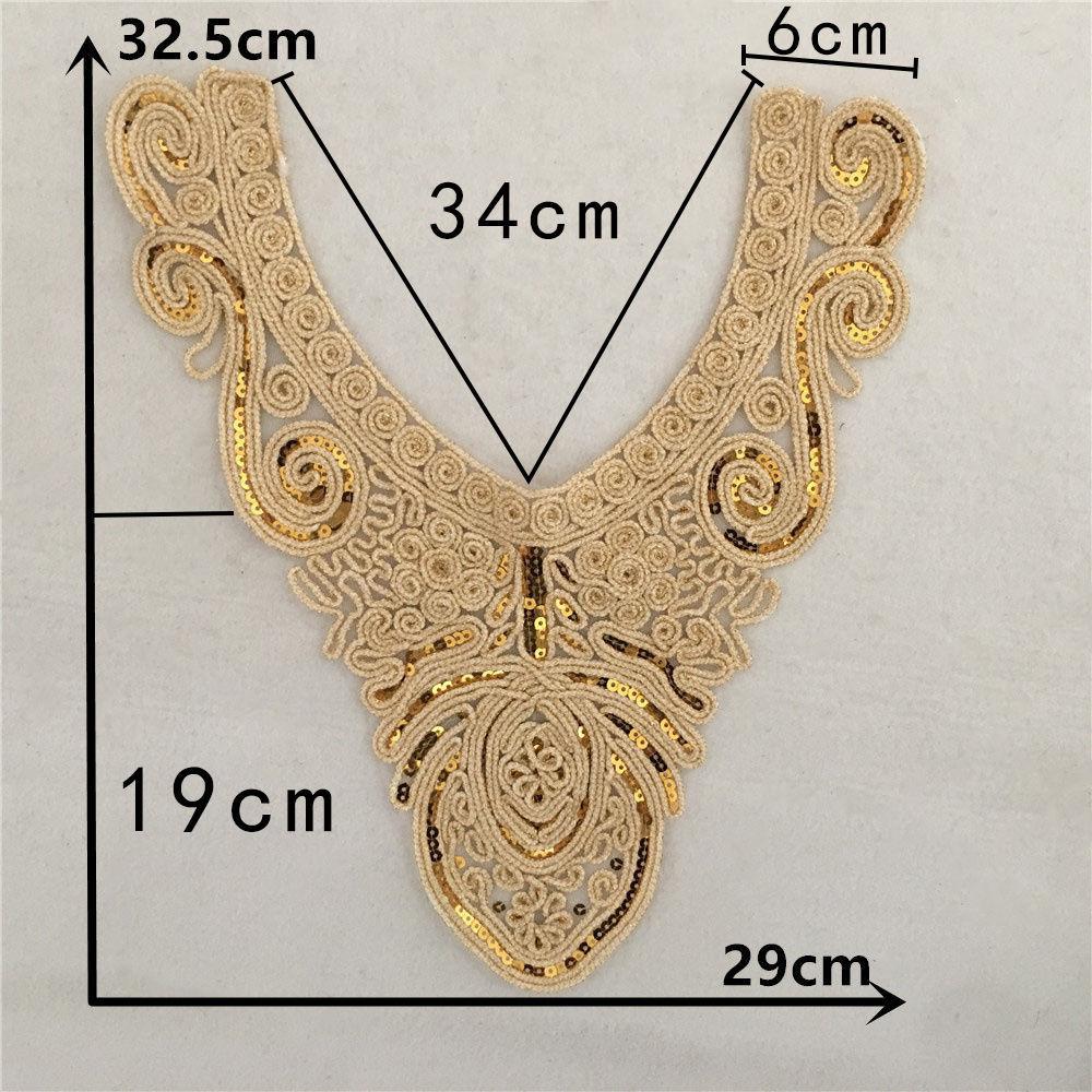 

Золотая вышивка бисером I, вышитый воротник, швейное кружево для украшения, подходящее для платья, ципао, одежды, аксессуары для воротника style 2052 (1 piece)