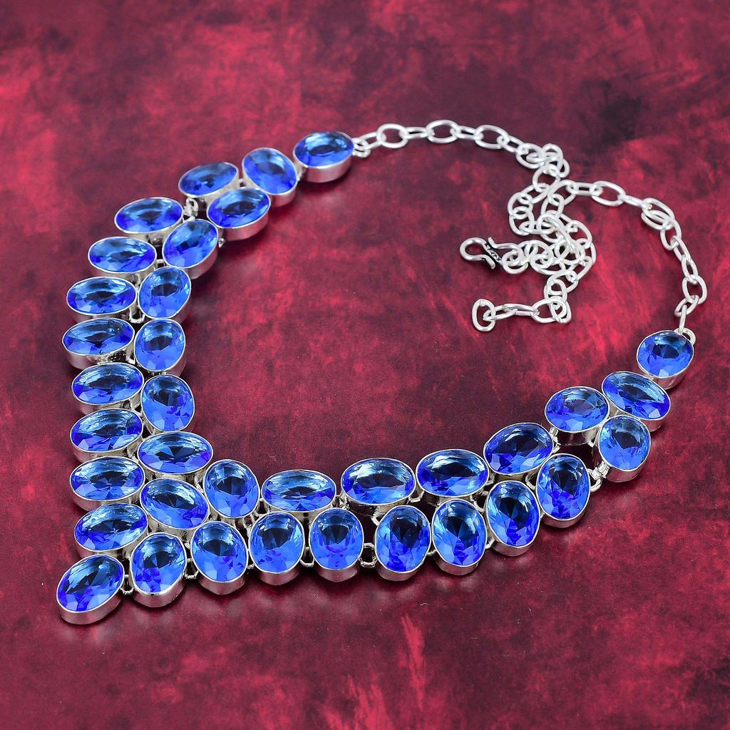 Tanzanite Handmade Gemstone Necklace, 925 Solid Sterling Silver Necklace Antique Jewelry, Adjustable Chain Necklace Engagement Gift