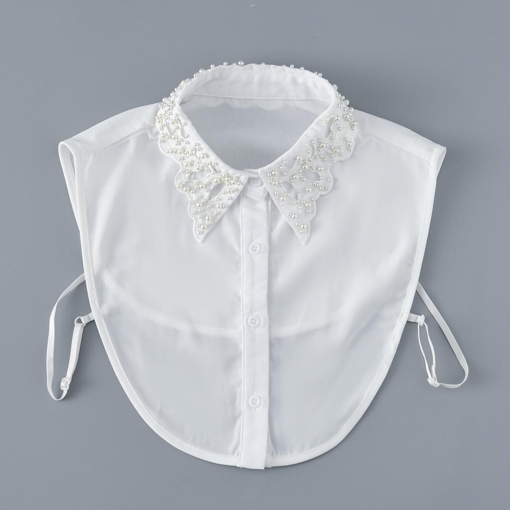 Damski Ręcznie Robiony Koraliki Fałszywy Kołnierzyk Koszula Jesienne Swetry Biały Fałszywy Kołnierzyk Dekoracyjny Casual Jednolity Kolor Koszula Fałszywy Kołnierzyk