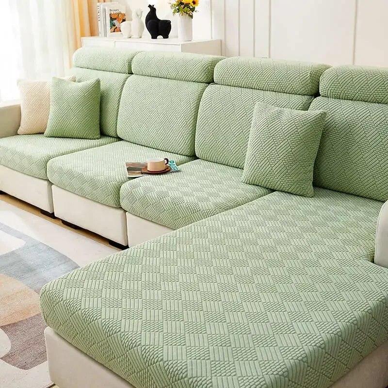 Livingroom Stretch Jacquard Fleece Sectional Sofa Covers Anti-Slip Couch Cushion Slipcover Sofa Mat Cover for Home Hotel